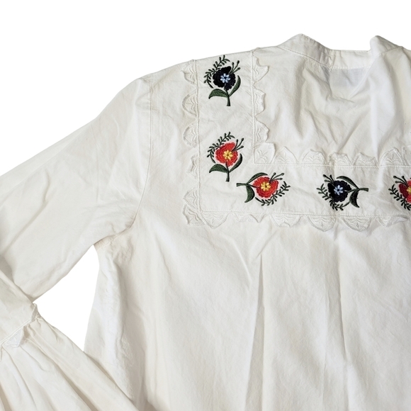 Topshop Cotton White Embroidered Button Down Size 4 - Picture 8 of 9